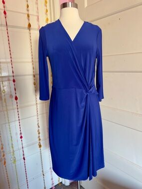 Tiana B Blue Wrap Dress 3/4 Sleeve Knee Length Work Office Dress Size S